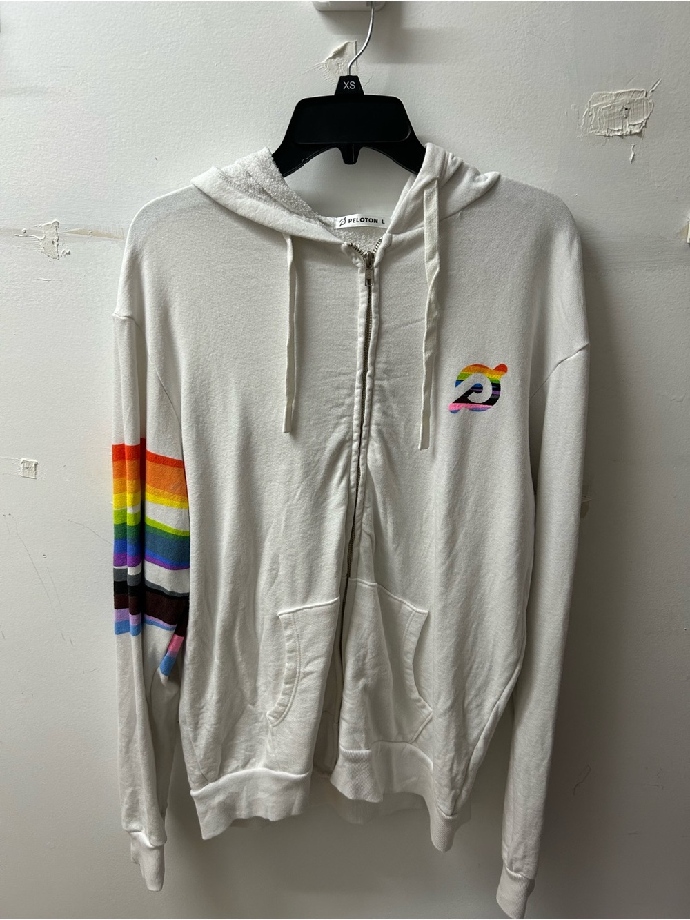 Peloton Cream Zip Hoodie with Silver Hardware